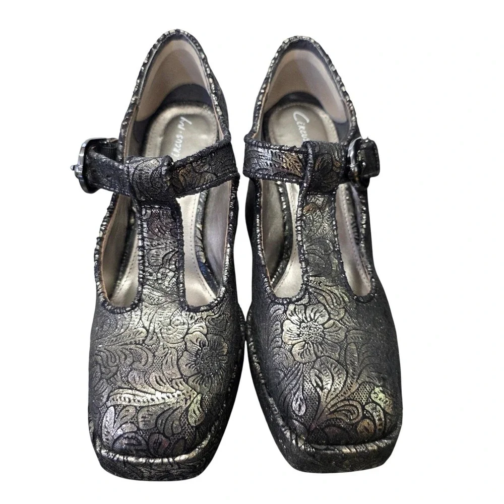 Circus Sam Edelman Platform Heels Sz 9 Black Floral Mary Jane Block Whimsigoth
